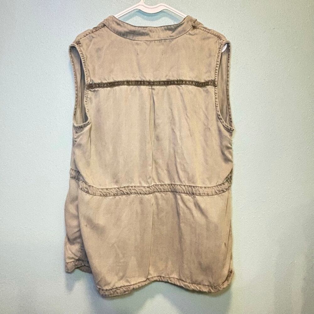 Max Jeans Women's Olive Green Utility Vest Open Front Embroidered Trim Pockets - Picture 9 of 9